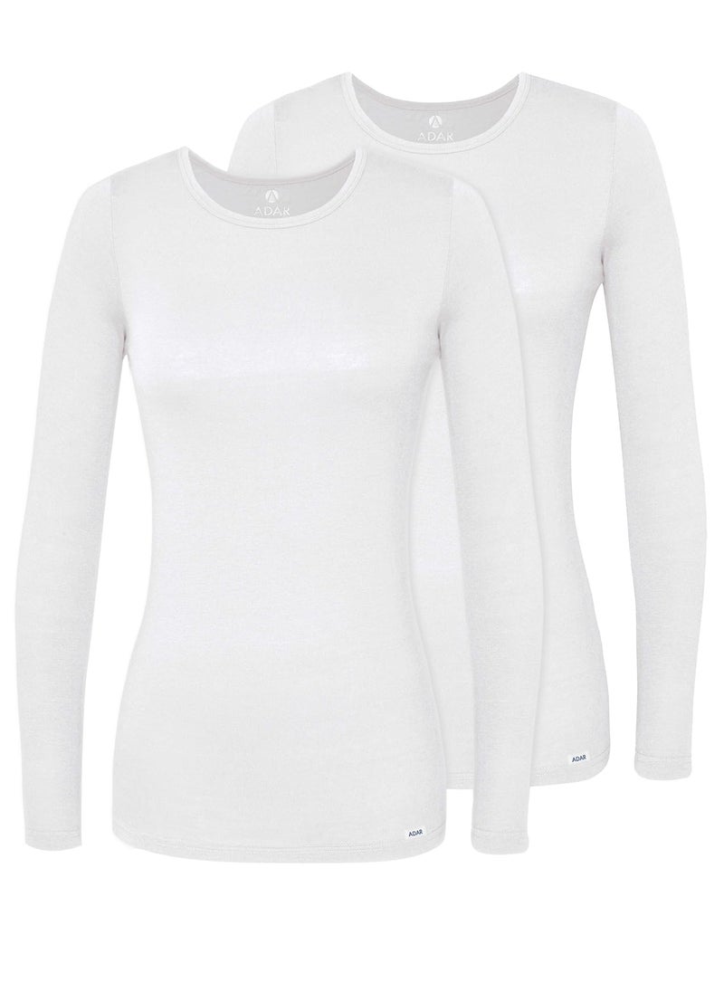 Adar Uniforms, Underscrubs for Women 2 Pack - Long Sleeve Underscrub Comfort Tee - 2902 - White - S - Image 1